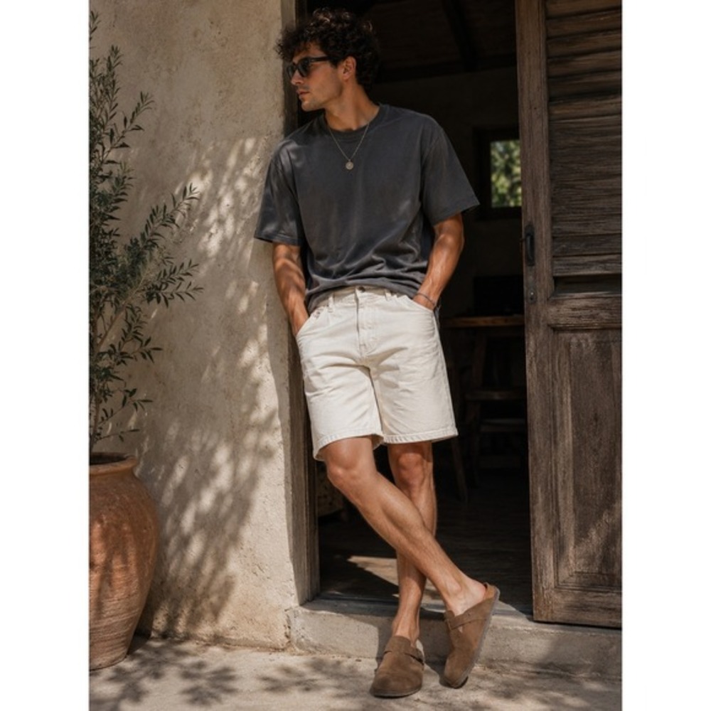 Cotton On Mens Straight Shorts 32W Beige Casual Minimalist Summer Chino